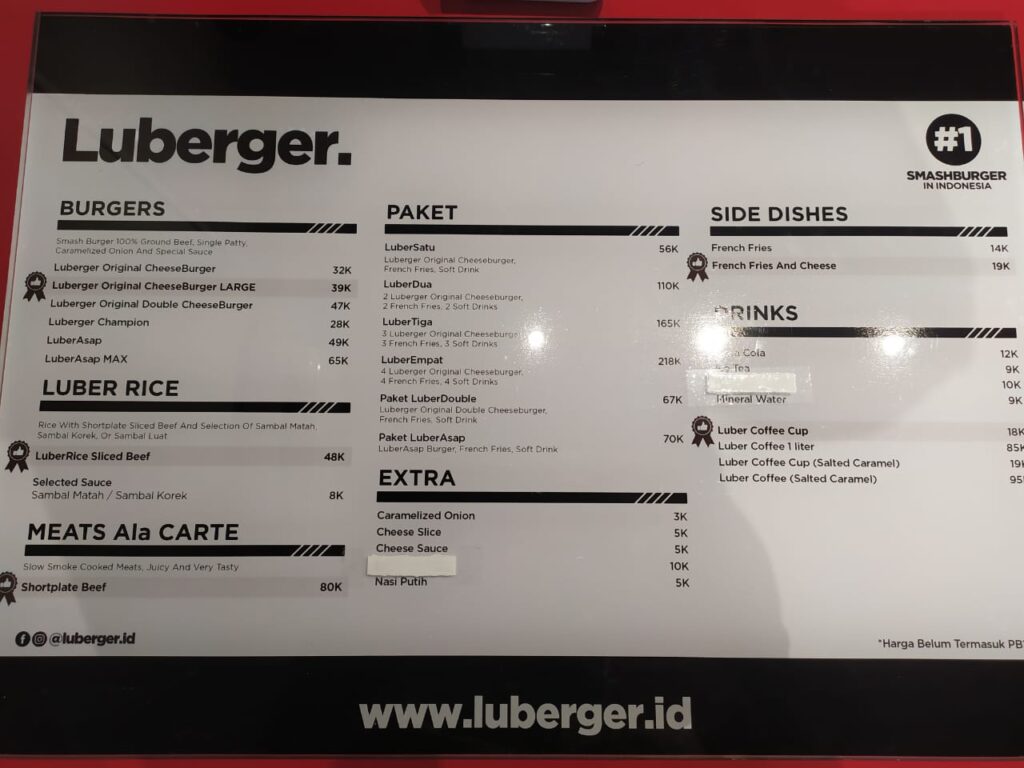 menu di Luberger gerai Blok M